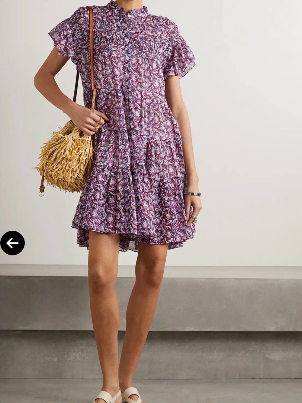 Isabel Marant Floral Ruffled Button-Front Dress in Pink and Blue